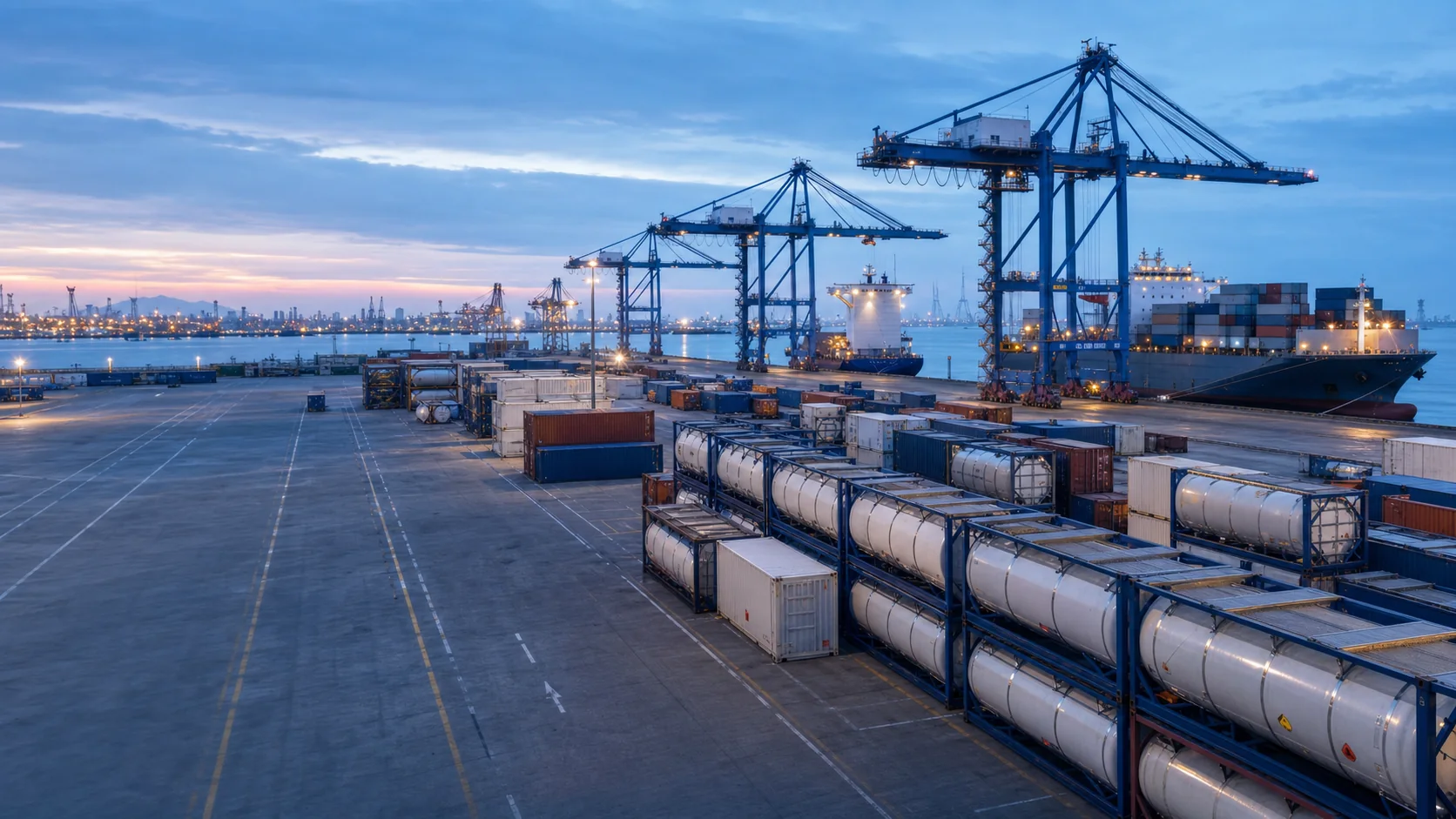 Illustrative container terminal and cargo ship used to represent export coordination